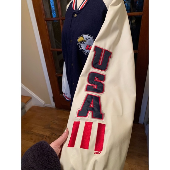 Vintage Steve and Barry’s USA Patriotic American Flag Bald Eagle Varsity Jacket - Picture 3 of 10